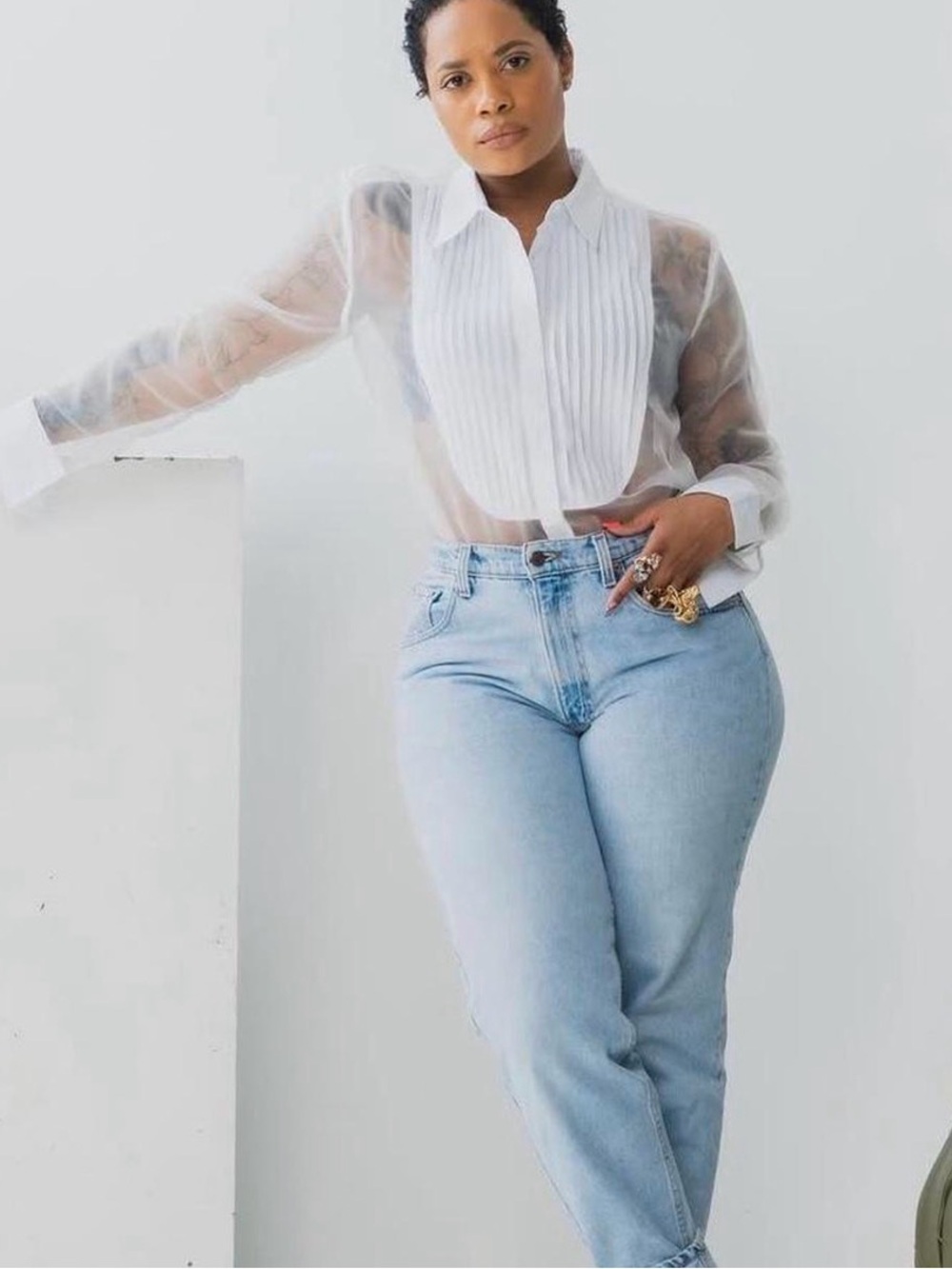 Sheer White Pleated Front Blouse